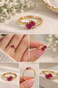 925 Silver Ring | Dainty Twin Ruby Gemstone Ring with CZ Accents - Gold Plated Statement Ring, Birthday Jewelry Gift | Promise Ring for Women | Engagement & Anniversary