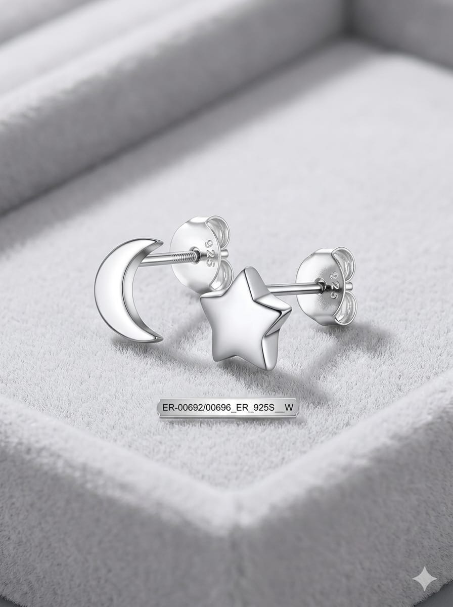 Modern Luxe 925 Silver Earrings with CZ – Minimal Jewellery | Star Moon Earrings