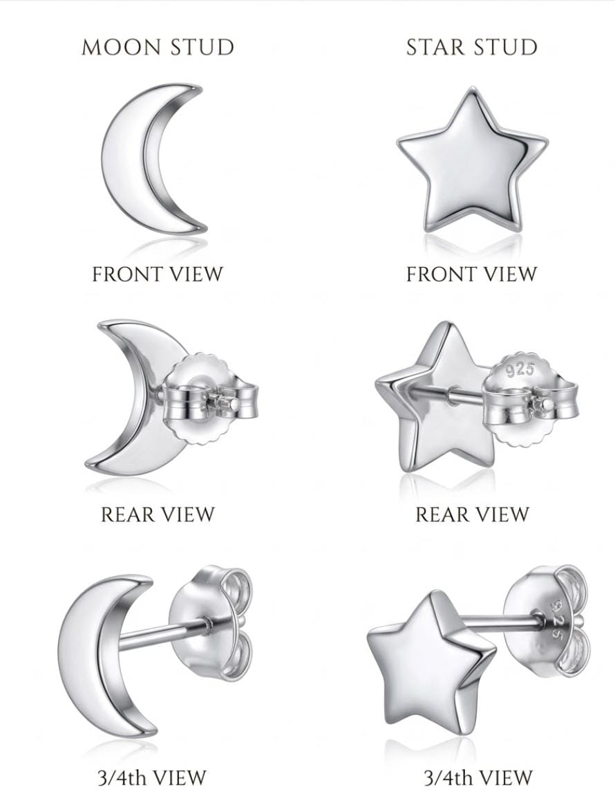 Modern Luxe 925 Silver Earrings with CZ – Minimal Jewellery | Star Moon Earrings