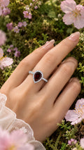 Scarlet Pear-Cut Garnet Halo 925 Silver Ring