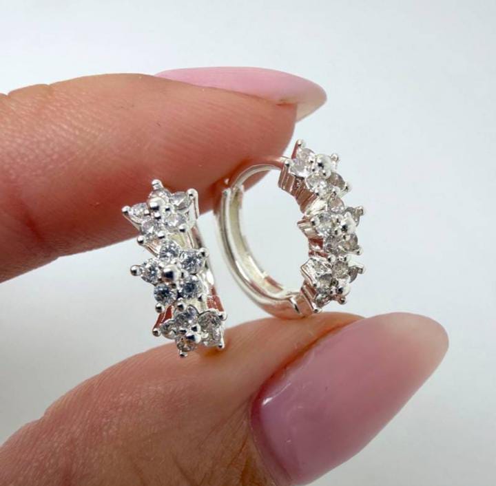 Modern Geometric 925 Silver Earrings with CZ – Minimal Jewellery