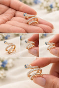 Luxury Crystal Paved Multi-Layer Snake Wrap Ring with Blue Gem Eyes 925 Silver