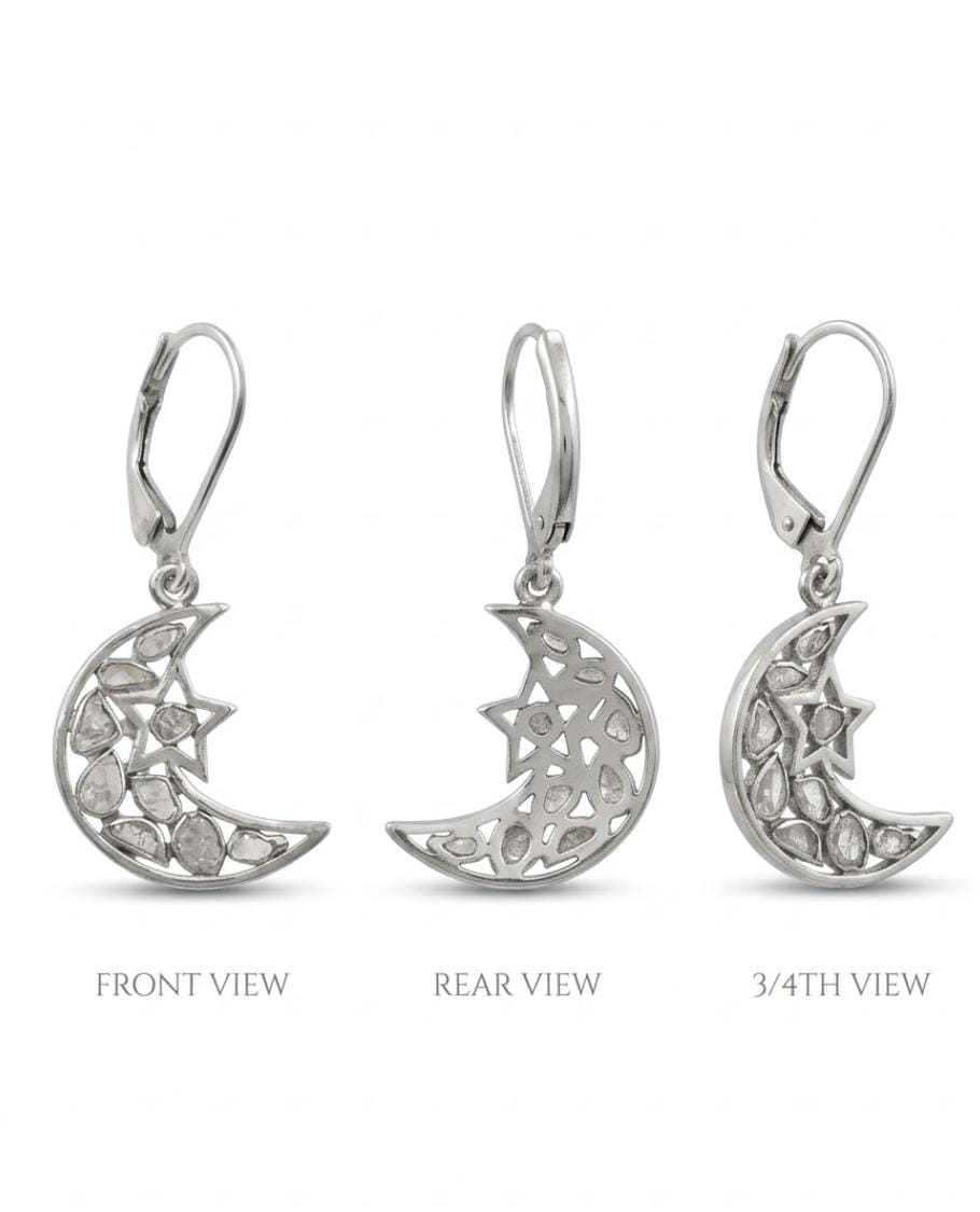 Classic Sparkle 925 Silver Earrings with CZ – Festive Styling | Moon Earrings