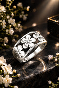 Pure 925 Sterling Silver Floral Cutout Wide Band Ring for Women | Elegant Flower Design Statement Ring – Gift for Her