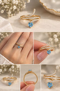 925 Silver Ring | Swiss Blue Topaz Heart-Shaped Wrap Ring | Sparkling Cubic Zirconia Serpent Band 