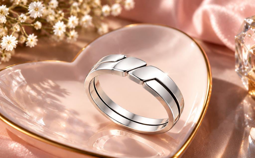 Pure 925 Sterling Silver Wave Adjustable Couple Rings - Elegant Interlocking Promise Bands for Lovers, Anniversary & Valentine's Day Gift